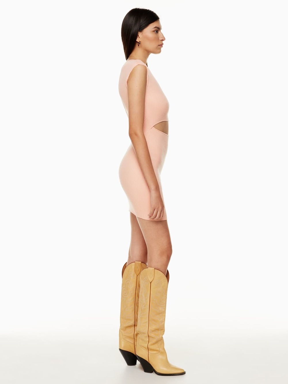 Aritzia Wilfred cut out mini dress- pink ribbed knit sz XL bodycon